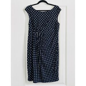 Dressbarn Polka Dot Cocktail Dress Size 16 Ruched Twist Front Midi